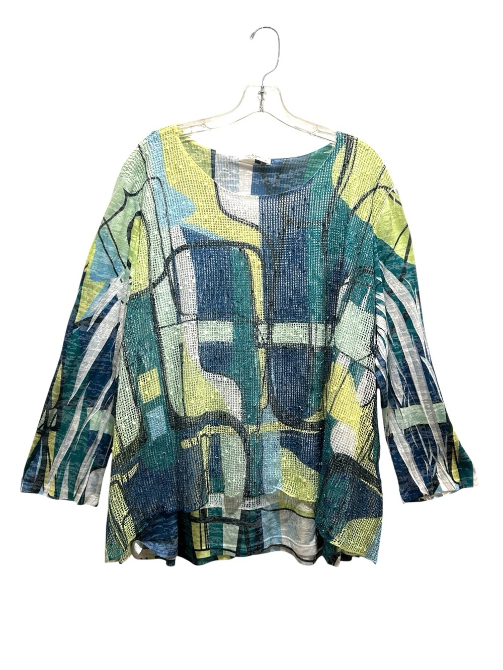 Jess & Jane Blue Green Mesh Overlay Windmill Tunic, Relaxed Fit, Artsy - Size 2X